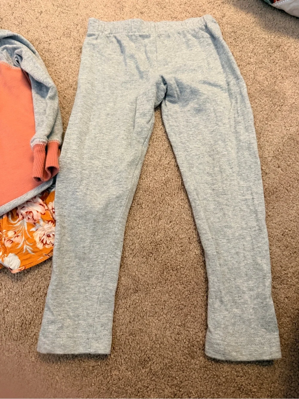 Kids Floral Ruffle Hoodie & Leggings Set - Coral and Heather Gray